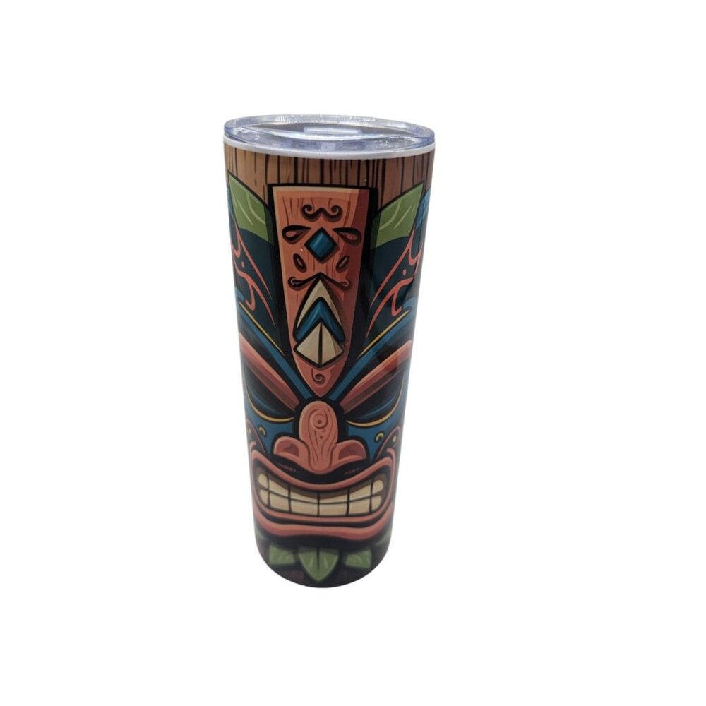 Tiki-Themed Stainless Steel Skinny Tumbler With Lid 20 Oz Double-Walled Insulati - Picture 12 of 12